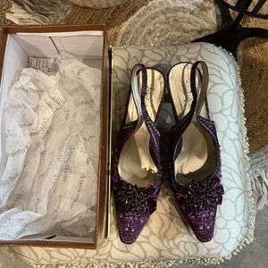 johnfashion Purple Embellished Slingback Heels 9 NIB